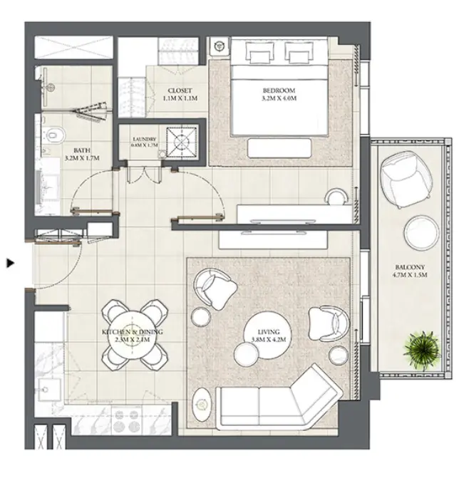 1 Bedroom Floor plan