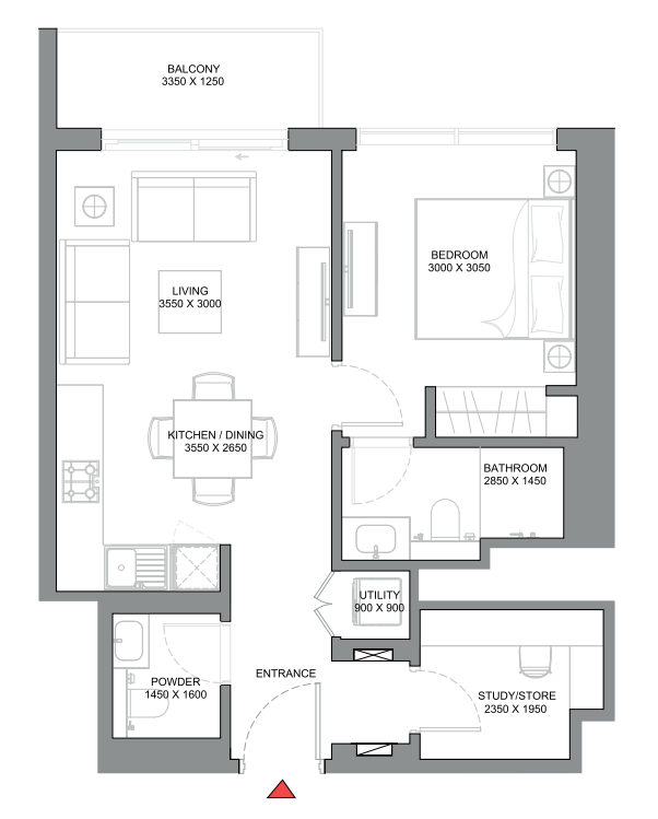 340 Riverside Crescent- 1.5 Bedroom Floor Plan