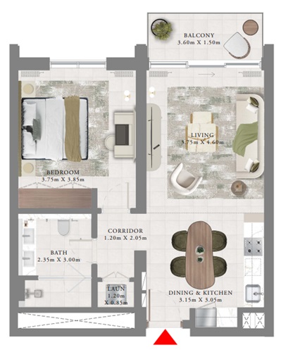 Aeon by Emaar-1 Bedroom Floorplan