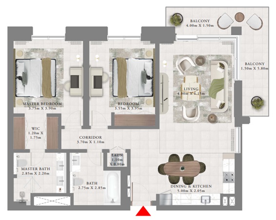 Aeon by Emaar-2 Bedroom Floorplan